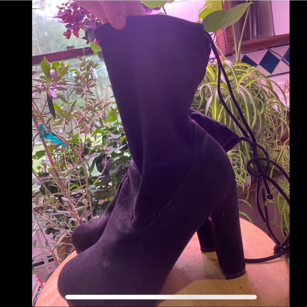 pointed black block heels